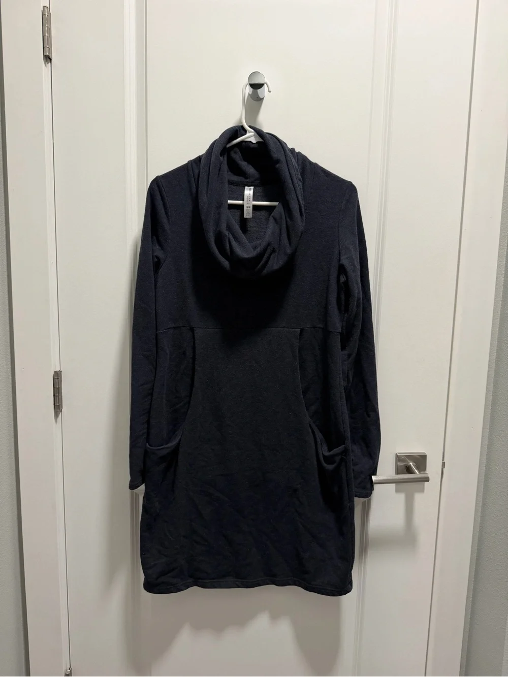 Cozy Cowl-Neck Tunic Sweater in Navy
